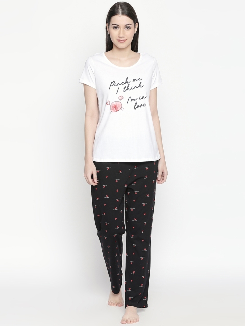 

Dreamz by Pantaloons Women White & Black Printed Night suit
