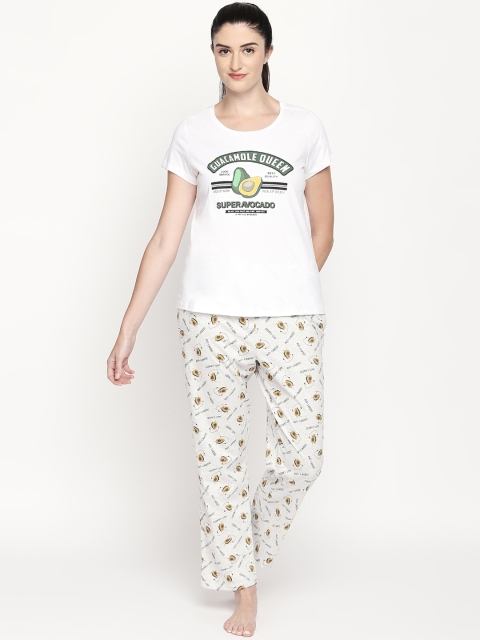 

Dreamz by Pantaloons Women Off-White & Green Printed Night suit