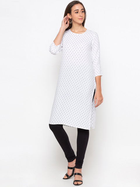 

Globus Women White & Navy Blue Woven Design Straight Kurta