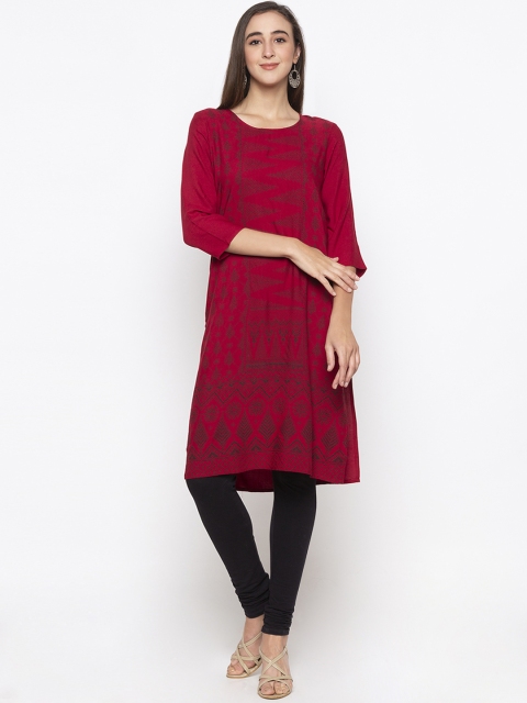 

Globus Women Maroon Woven Design Straight Kurta