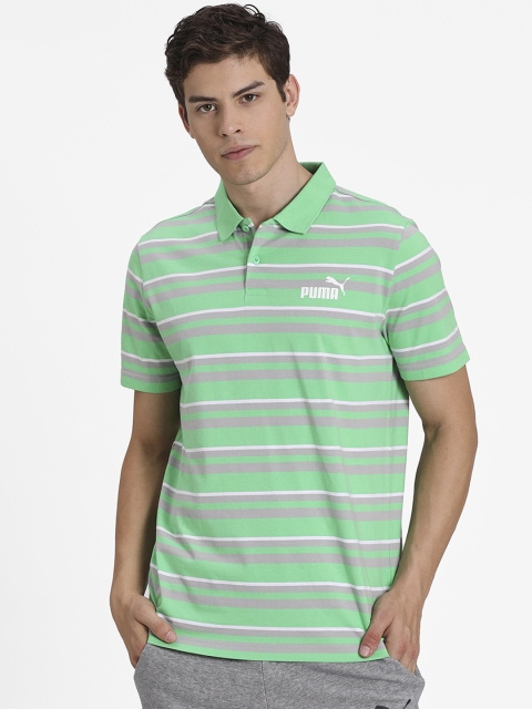 

Puma Men Green Striped ESS+ Stripe J.Polo Irish T-shirt