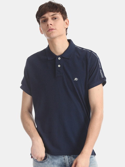 

Aeropostale Men Navy Blue Solid Polo Collar T-shirt