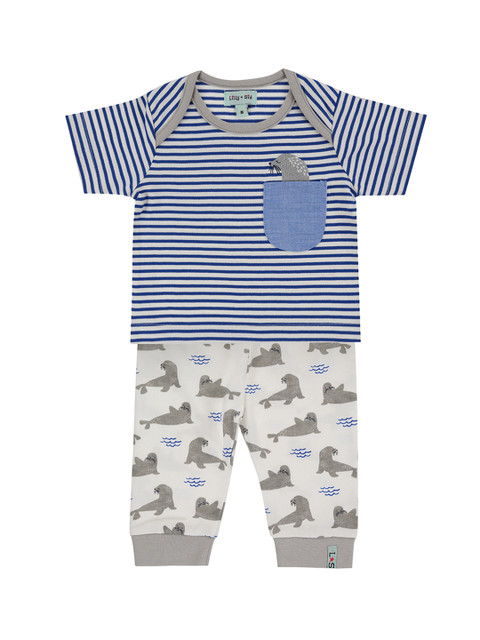 

Lilly and Sid Boys Navy Blue & Grey Striped Sustainable T-shirt & Joggers