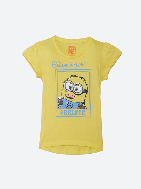 

Kids Ville Girls Yellow Minions Printed Round Neck T-shirt