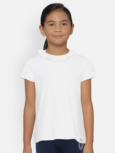 

METRO KIDS COMPANY Girls White Organic Cotton Solid Round Neck T-shirt