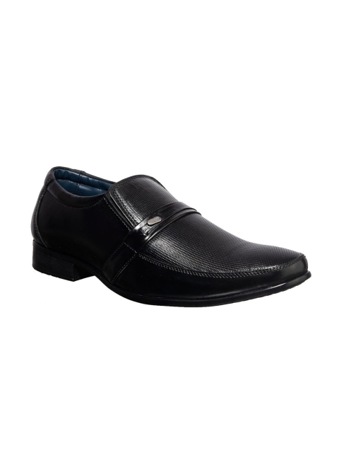 

Khadims Men Black Solid Leather Formal Slip-Ons