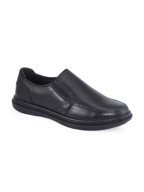 

Khadims Men Black Solid Leather British Walkers Formal Slip-Ons