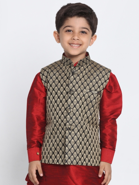 

JBN Creation Boys Black & Beige Woven Design Nehru Jacket