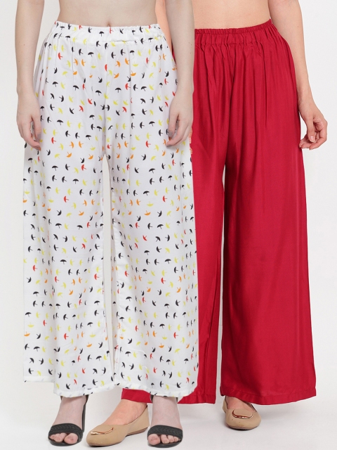 

TAG 7 Women Pack of 2 Printed Flared Palazzos, Red