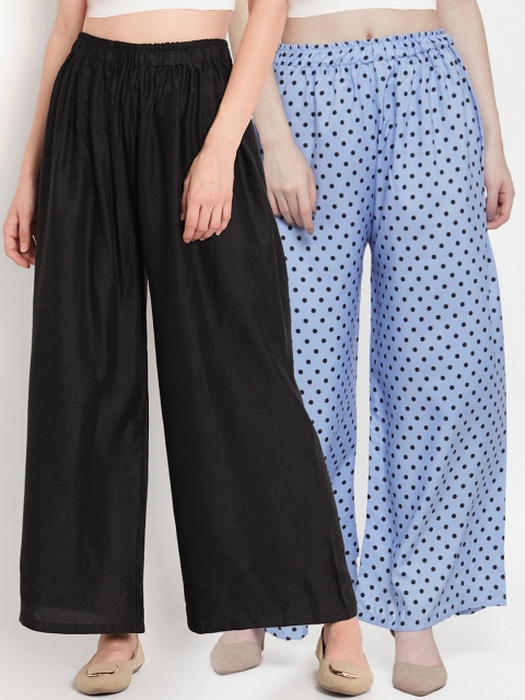 

TAG 7 Women Pack of 2 Printed Flared Palazzos, Black