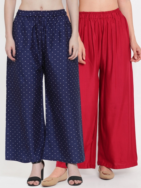 

TAG 7 Women Pack of 2 Printed Flared Palazzos, Red