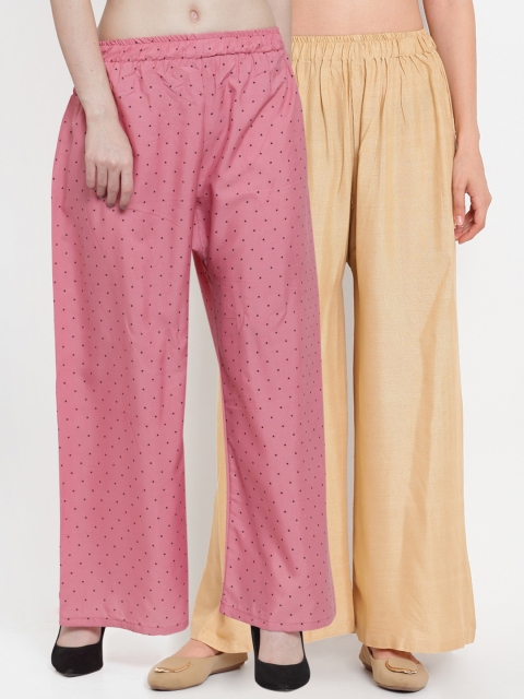

TAG 7 Women Pack of 2 Printed Flared Palazzos, Beige