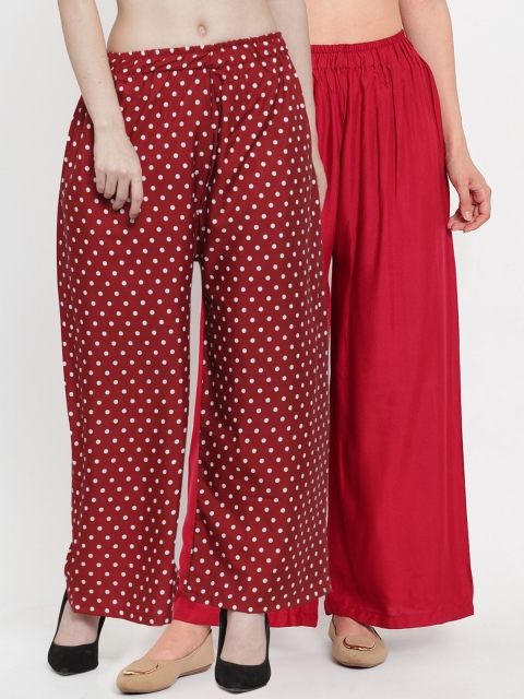 

TAG 7 Women Pack of 2 Printed Flared Palazzos, Maroon