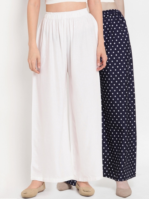 

TAG 7 Women Pack of 2 Printed Flared Palazzos, White