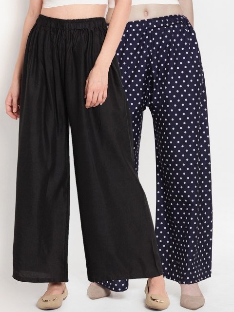 

TAG 7 Women Pack of 2 Printed Flared Palazzos, Black