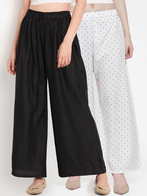 

TAG 7 Women Pack of 2 Printed Flared Palazzos, Black