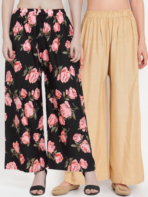 

TAG 7 Women Pack of 2 Flared Palazzos, Beige