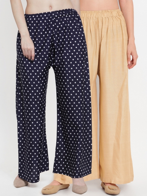 

TAG 7 Women Pack of 2 Printed Flared Palazzos, Beige