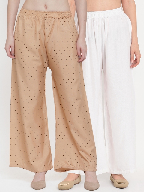 

TAG 7 Women Pack of 2 Printed Flared Palazzos, White