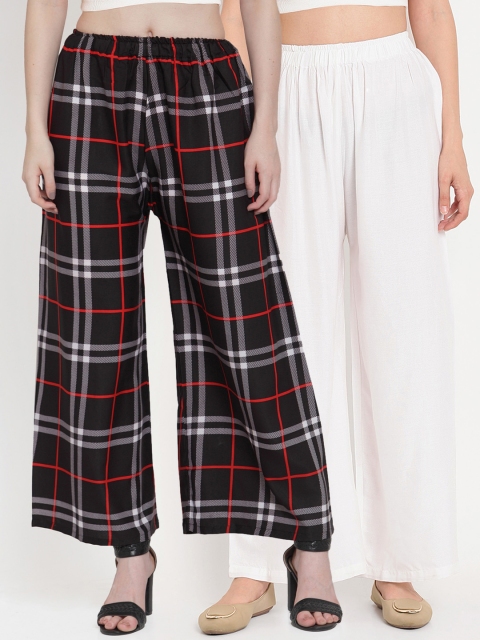 

TAG 7 Women Pack of 2 Printed Flared Palazzos, White