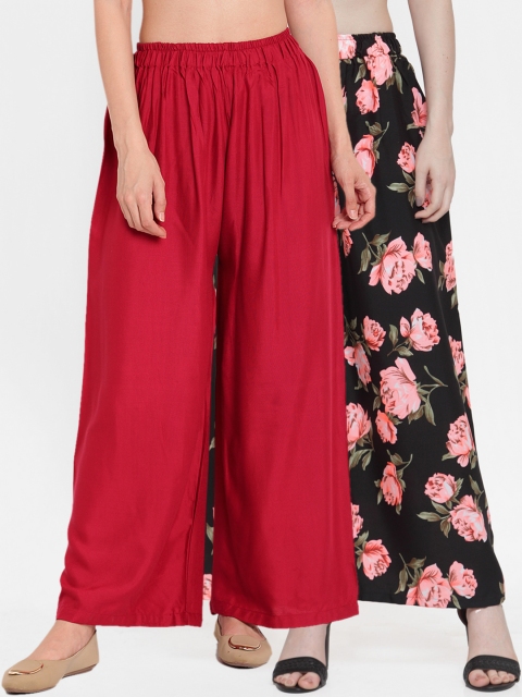 

TAG 7 Women Pack of 2 Flared Palazzos, Maroon