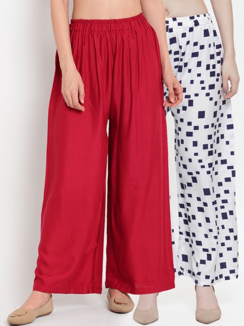 

TAG 7 Women Pack Of 2 Straight Palazzos, Maroon