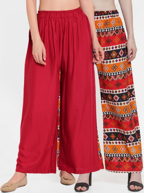 

TAG 7 Women Pack of 2 Flared Palazzos, Maroon