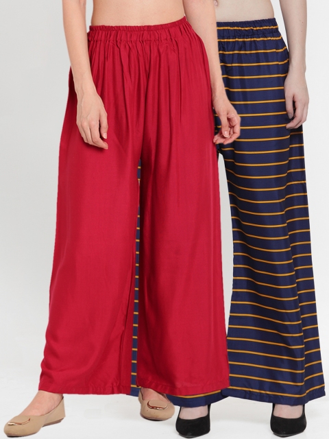 

TAG 7 Women Pack of 2 Flared Palazzos, Maroon