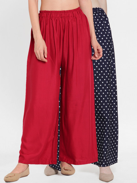 

TAG 7 Women Pack Of 2 Maroon & Navy Blue Printed Flared Palazzos