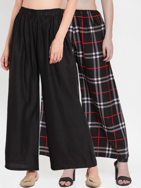 

TAG 7 Women Pack of 2 Flared Palazzos, Black