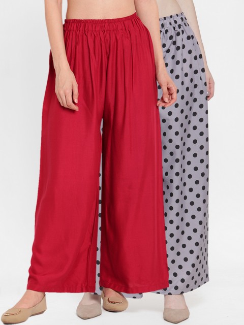 

TAG 7 Women Pack of 2 Flared Palazzos, Maroon