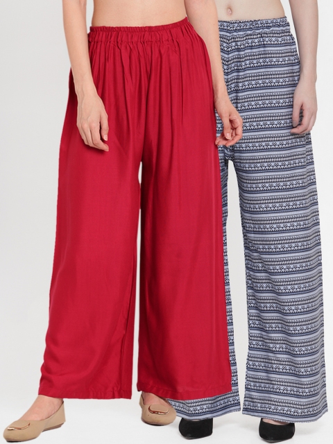 

TAG 7 Women Pack Of 2 Solid Straight Palazzos, Maroon