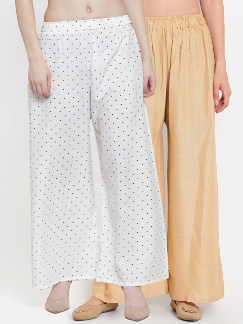 

TAG 7 Women Pack of 2 Printed Flared Palazzos, Beige