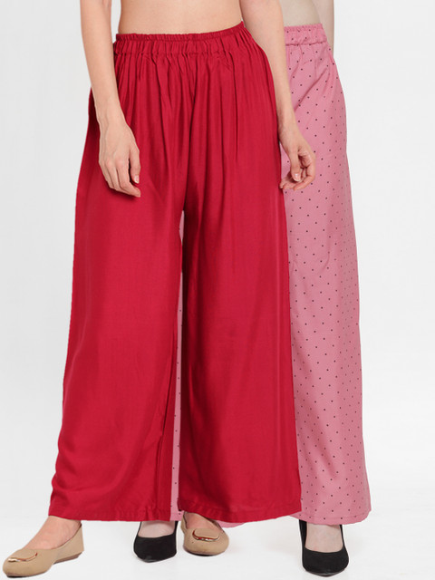 

TAG 7 Women Pack Of 2 Maroon & Pink Printed Flared Palazzos