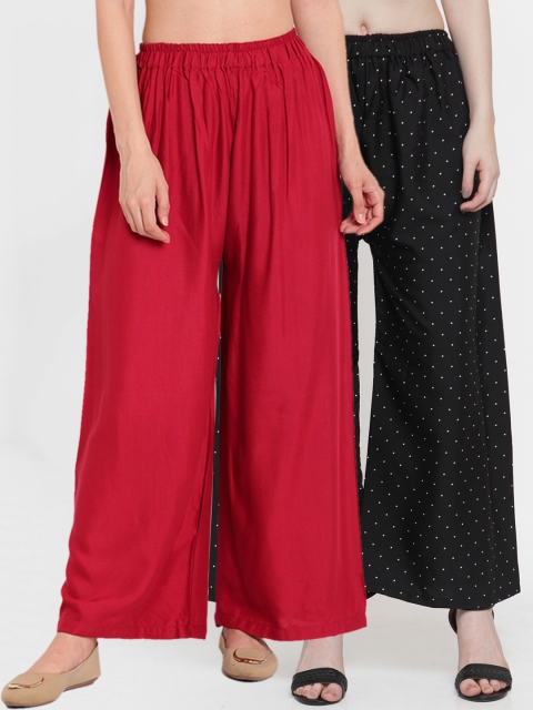 

TAG 7 Women Pack of 2 Wide Palazzos, Maroon