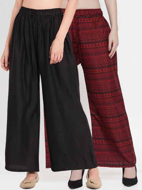 

TAG 7 Women Pack of 2 Flared Palazzos, Black