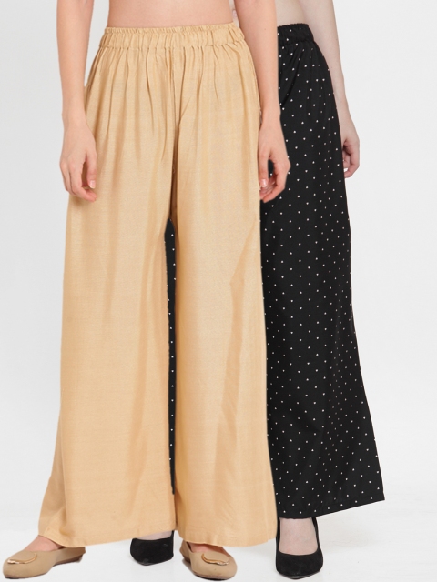 

TAG 7 Women Pack of 2 Flared Palazzos, Beige