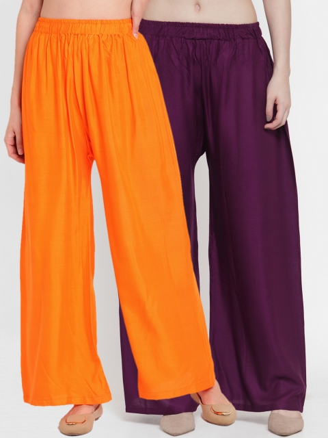 

TAG 7 Women Pack of 2 Solid Flared Palazzos, Purple