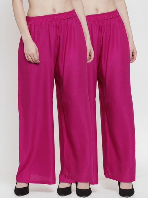 

TAG 7 Women Pack of 2 Solid Flared Palazzos, Magenta