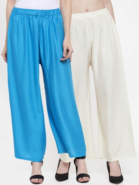

TAG 7 Women Pack of 2 Wide Palazzos, Off white