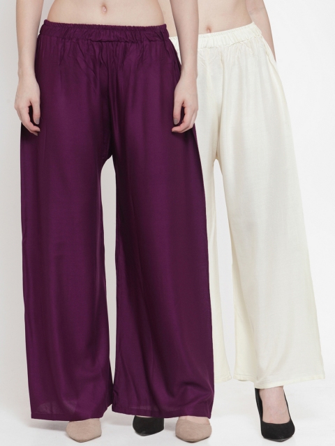 

TAG 7 Women Pack of 2 Solid Flared Palazzos, Purple