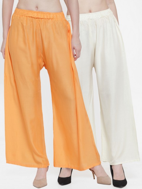 

TAG 7 Women Pack of 2 Flared Palazzos, Off white