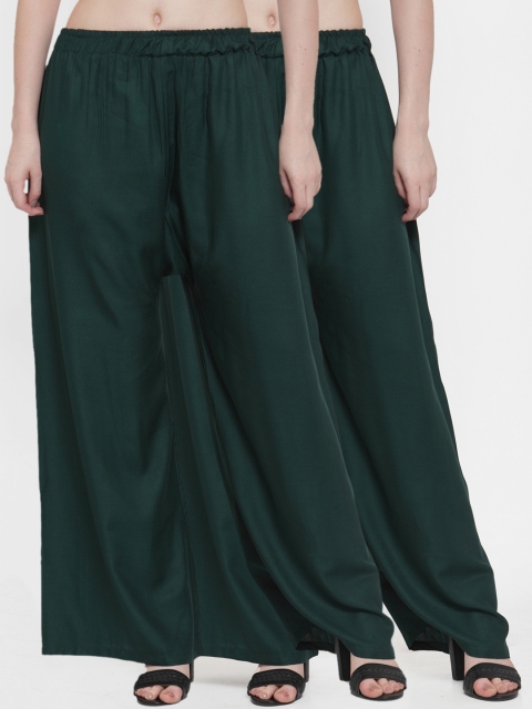 

TAG 7 Women Pack of 2 Flared Palazzos, Green