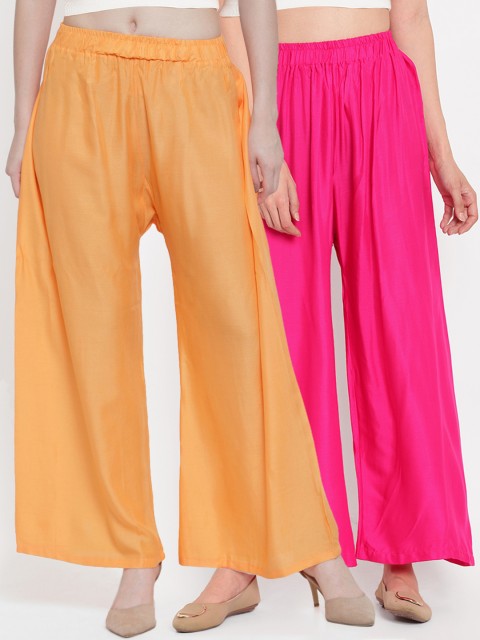 

TAG 7 Women Pack of 2 Solid Flared Palazzos, Orange