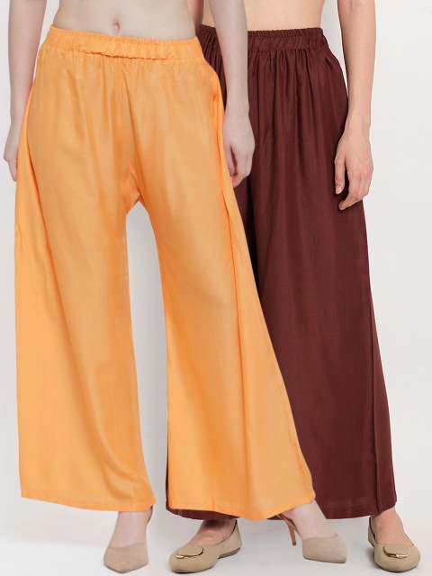 

TAG 7 Women Pack of 2 Solid Flared Palazzos, Orange