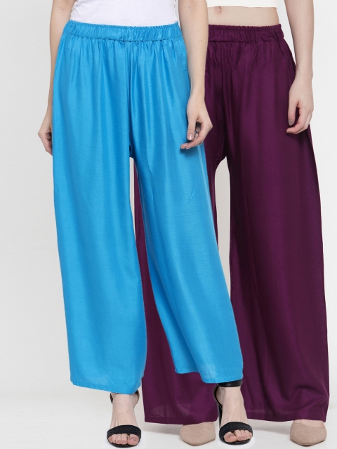 

TAG 7 Women Pack of 2 Solid Flared Palazzos, Blue