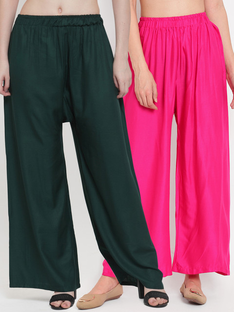 

TAG 7 Women Pack of 2 Solid Flared Palazzos, Green