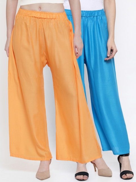 

TAG 7 Women Pack of 2 Solid Flared Palazzos, Orange
