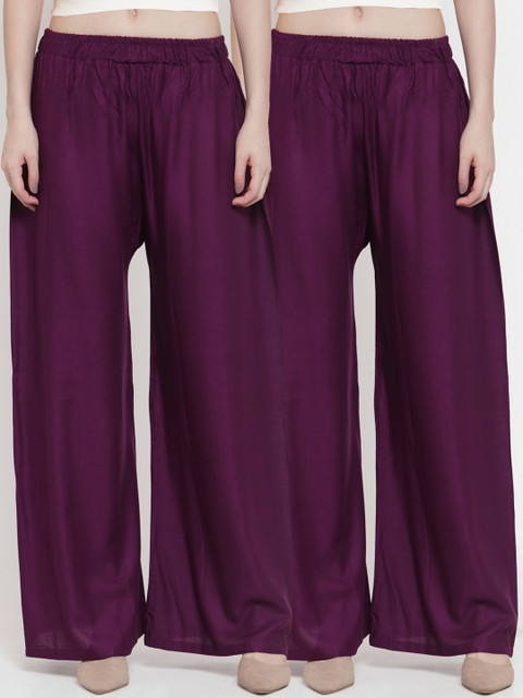 

TAG 7 Women Pack of 2 Solid Flared Palazzos, Purple