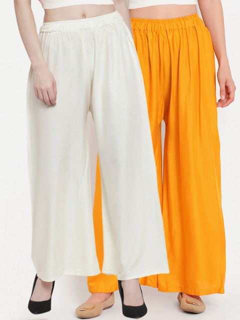 

TAG 7 Women Pack of 2 Solid Flared Palazzos, Off white